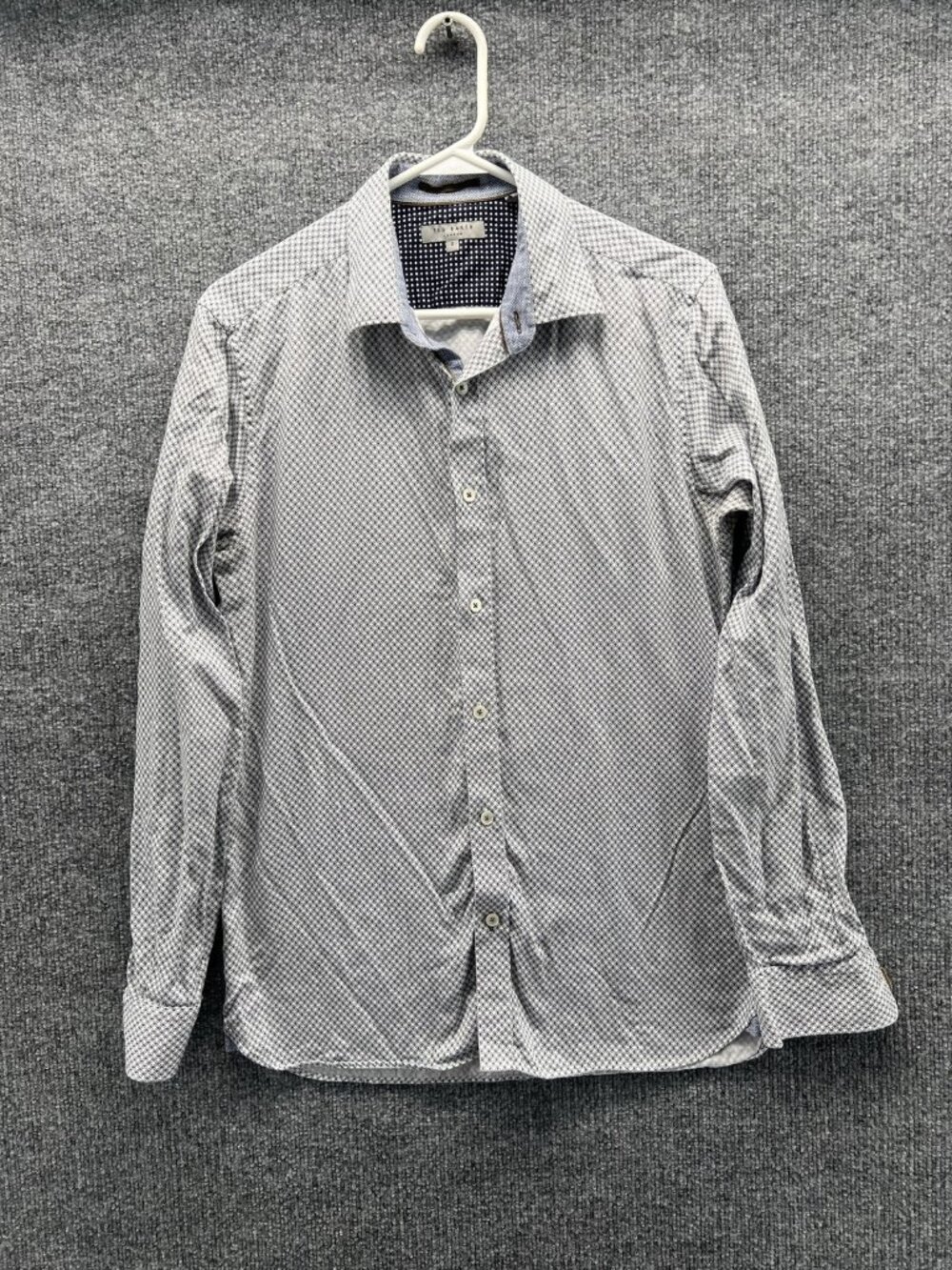 Ted Baker Dress Shirt Mens 3 Blue Geometric Regular Fit Long Sleeve